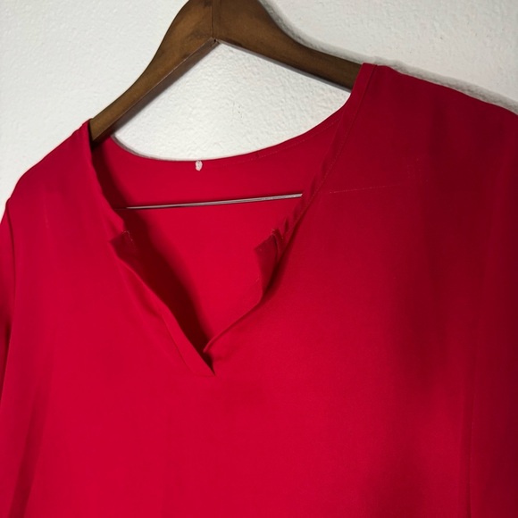 Talbots Red Latern Bubble Sleeve Neck Blouse Size XL Curved Hem - Picture 3 of 11